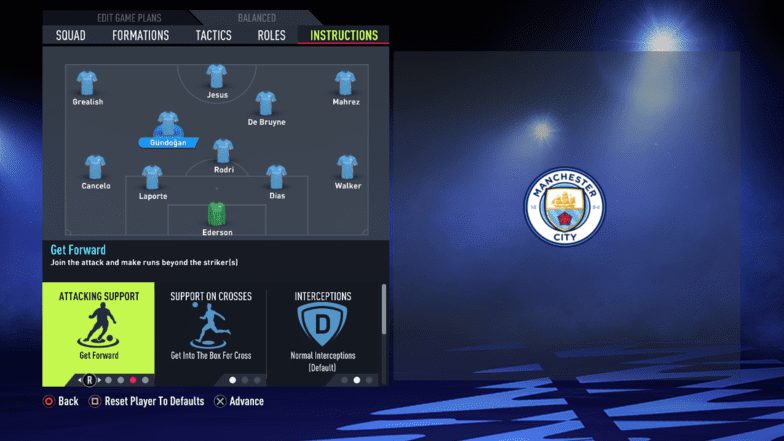 Pep Guardiola FIFA 22 tactics for central midfielder's position
