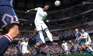 Player jump to head the ball in FIFA 22 game
