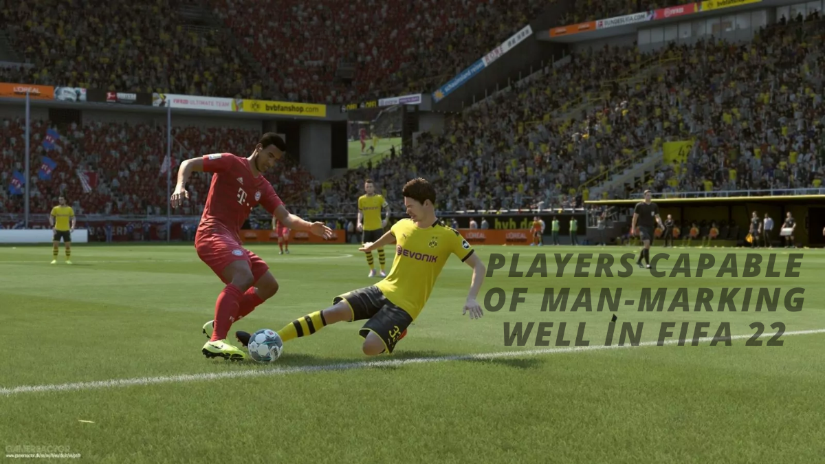 A Dorrtmund player man-marking in FIFA 22