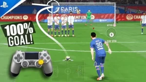 Messi prep to shot a curved shot in FIFA 22