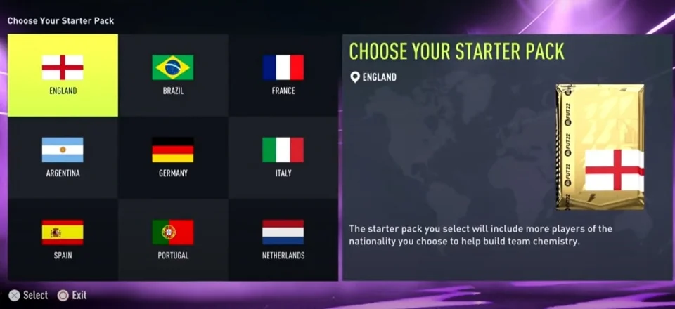 country selection in FUT 22