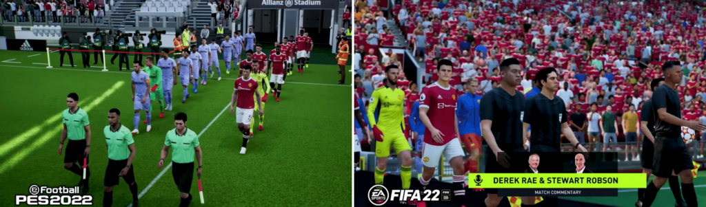 Cut scene of players entry for a match in eFootball 2022 and FIFA 22