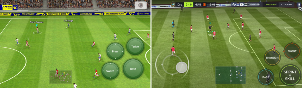 Gameplay of eFootball 2022 Mobile and FIFA Mobile 22 on Phones