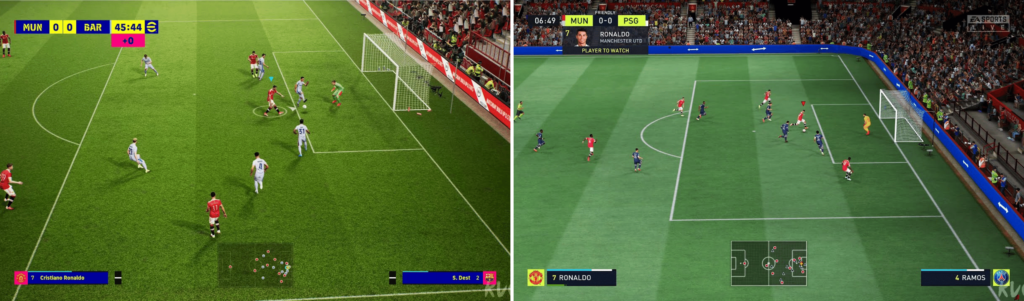 The gameplay of eFootball 2022 and FIFA 22 on Windows