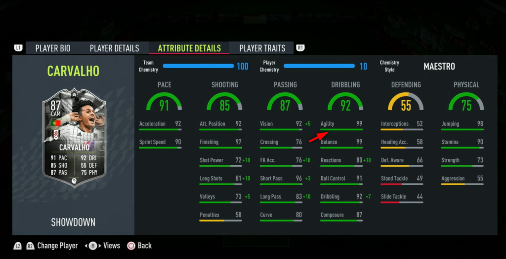 Player with 99 agility rating in FIFA 22