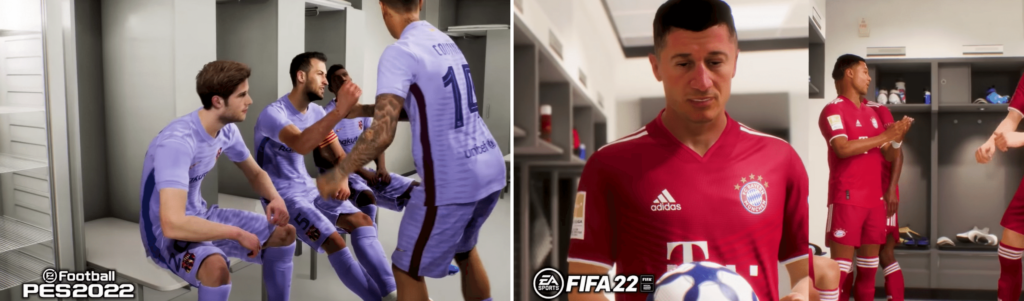 Inside dressing rooms in FIFA 22 vs PES 22
