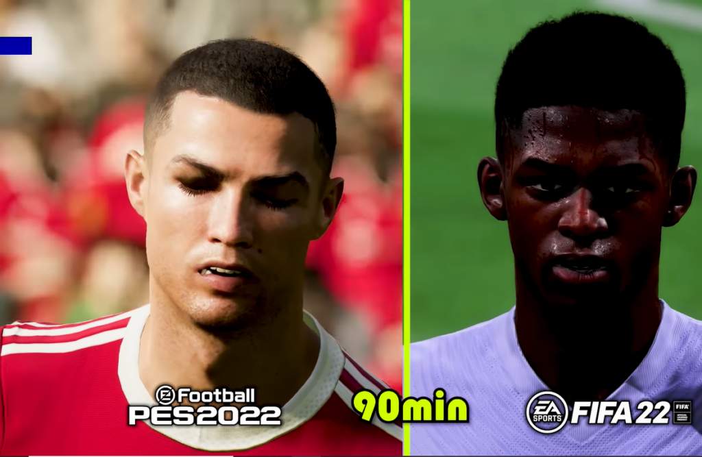 Players sweating in eFootball 2022 vs FIFA 22png