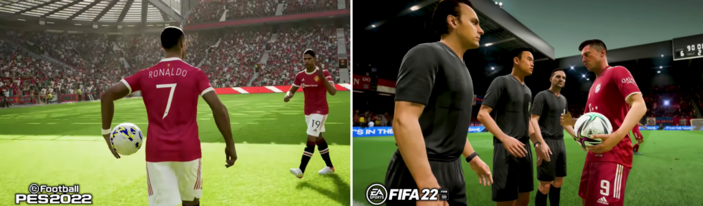 Man of the match with the ball during a post-match cut scene in FIFA 22 vs PES 22