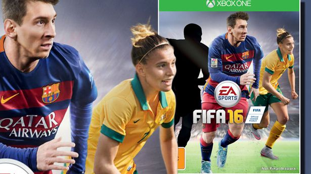 Catley Steph as FIFA 2016 cover star with Lionel Messi