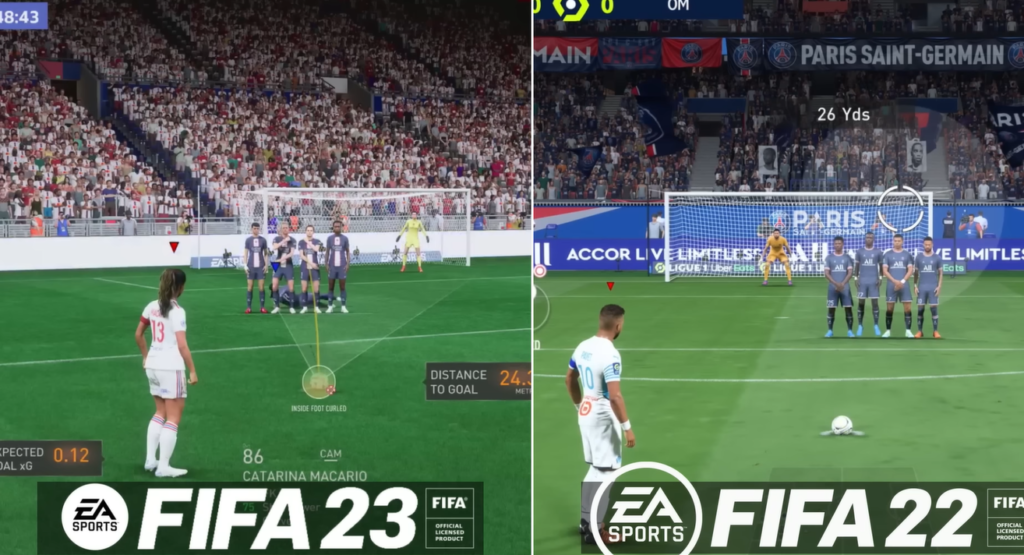 Freekicks in FIFA 23 vs FIFA 22