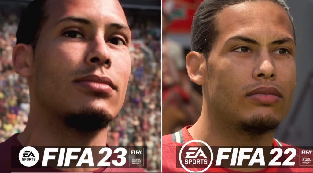 Van Dijk face in FIFA 23 vs FIFA 22