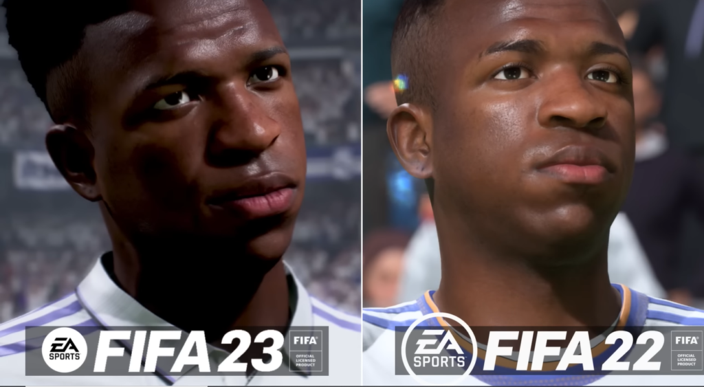 Vinicius Jr face in FIFA 23 vs FIFA 22