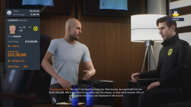 Scenery display of Pep Guardiola trying to seal Haaland's Transfer to Man City from Dortmund in FIFA 23