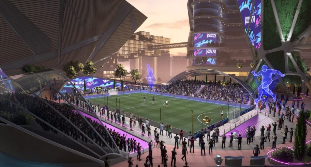 A pitch that features FIFA 23 VOLTA football stadiums