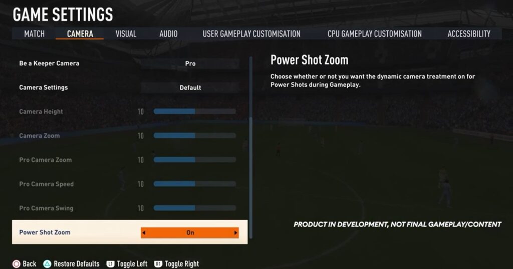 Power Shots zoom animation settings in FIFA 23