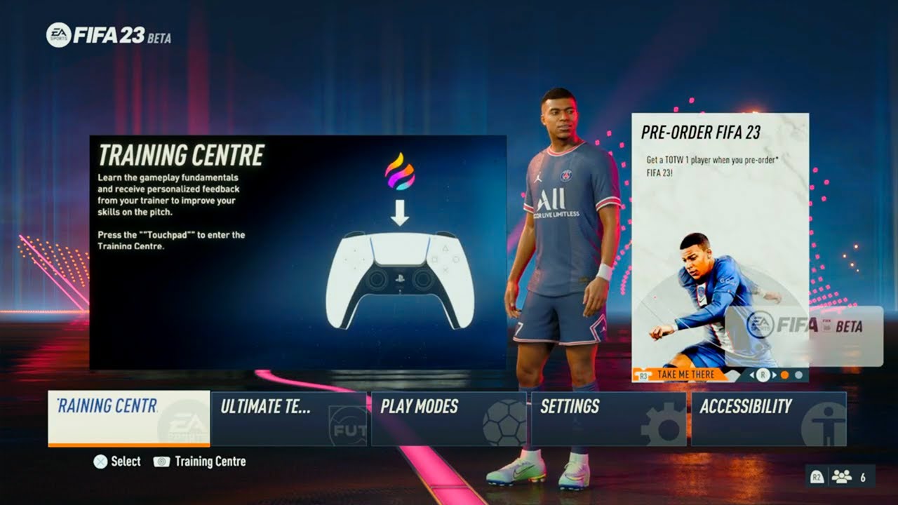 The menu of FIFA 23 Training Centre on FIFA 23 Beta