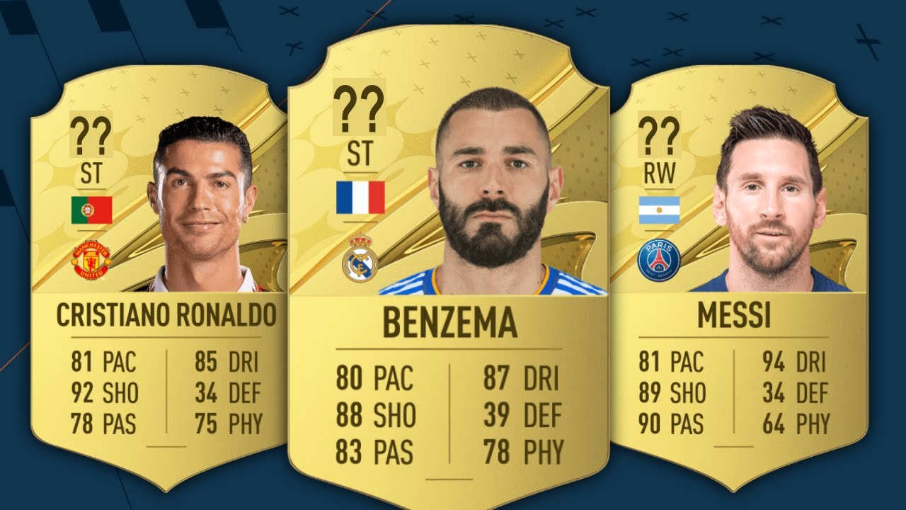 FIFA 23 featuring Ronaldo, Benzema, and Messi player cards