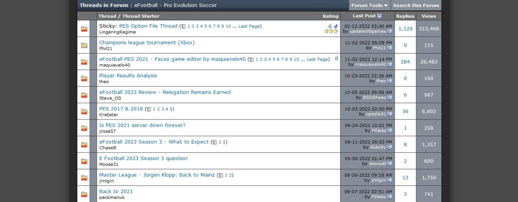 Main page of Operation Sports' eFootball - Pro Evolution Soccer Forum