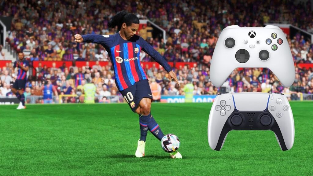 Ronaldinho doing a dribbling skill in FIFA 23