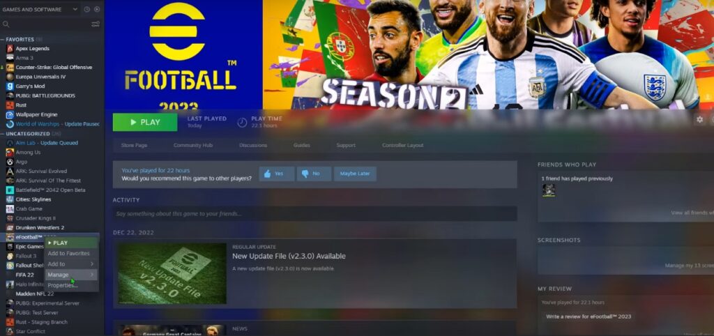 eFootball 2023 Setting on Steam