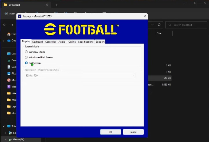 Display section in eFootball 2023 Settings