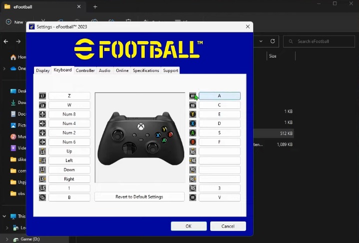 eFootball 2023 Keyboard Controls