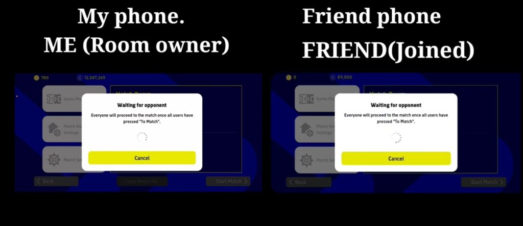 A Match Room owner and his friend proceeding to a match in eFootball 2023 multiplayer mode match