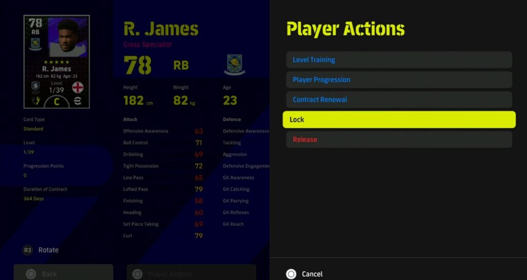 Player Lock action in eFootball 2023