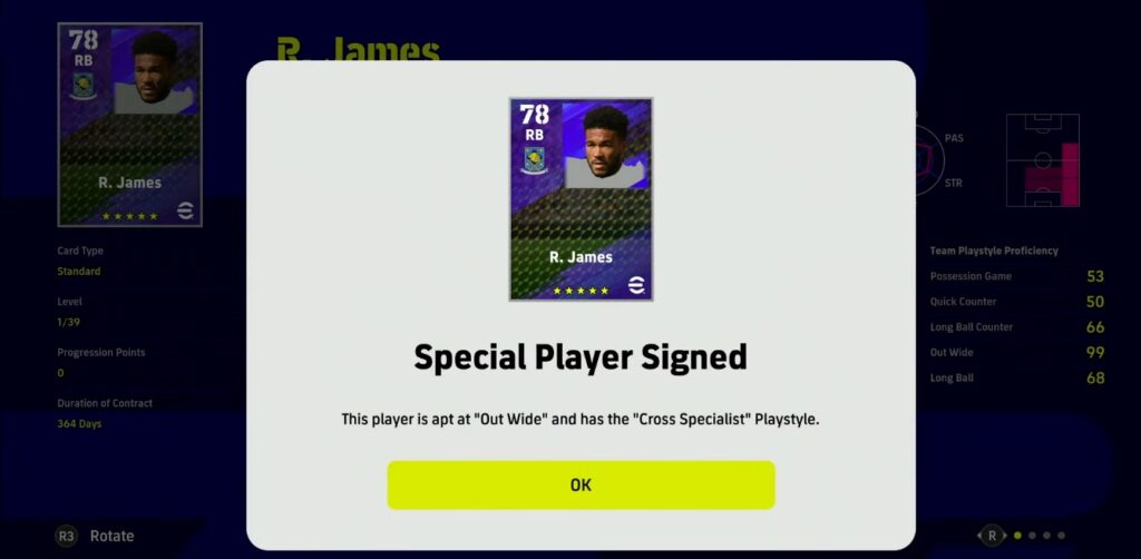 Special Player Card of R. James in eFootball 2023