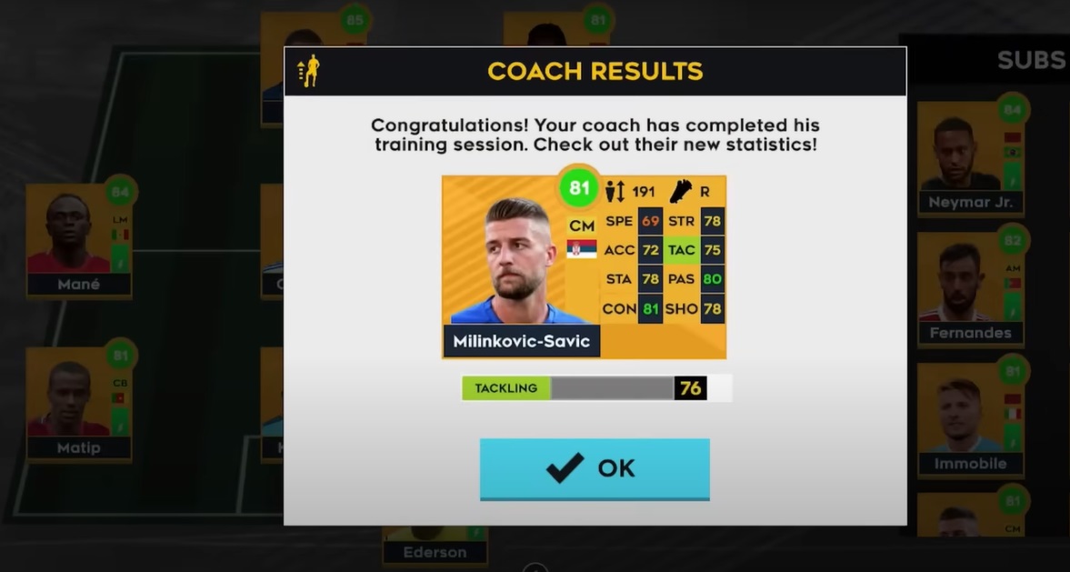 DLS 23 Coach Results of Milinkovic Savic