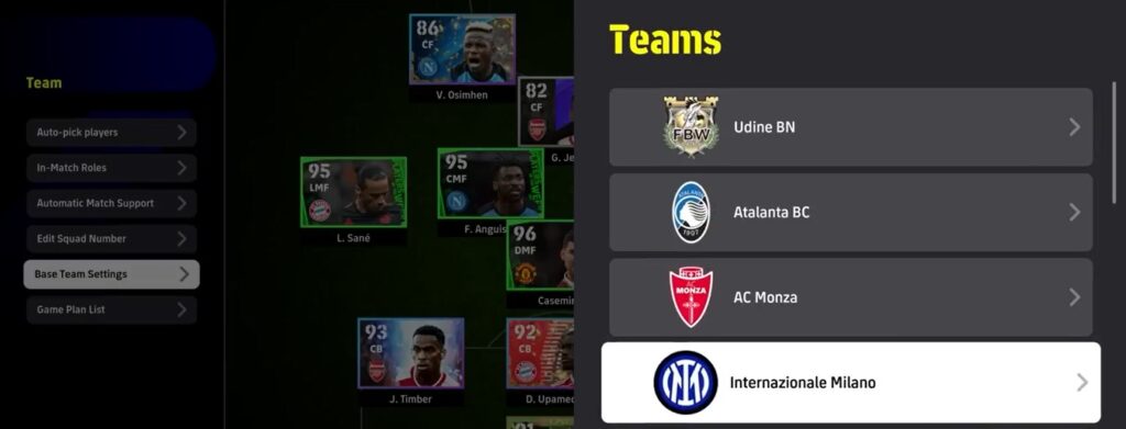 eFootball 2024 Base Team Selection