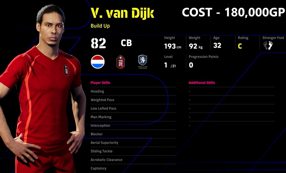 Center back Van Dijk in eFootball 2024