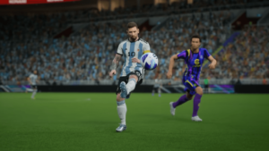 Lionel Messi heights the ball in eFootball 2024 match