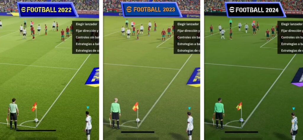 Corner kicks in eFootball 22 vs 23 vs 24