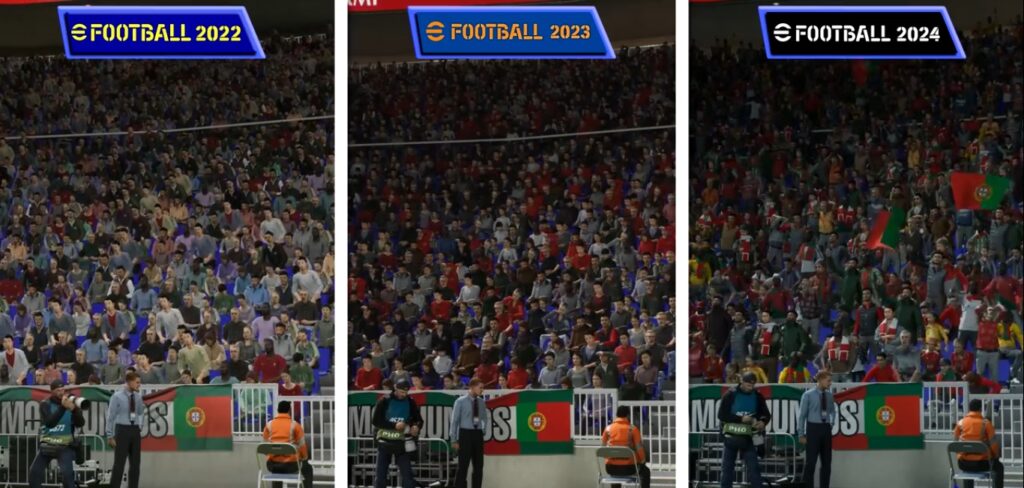 Crowd density in eFootball 22 vs 23 vs 24