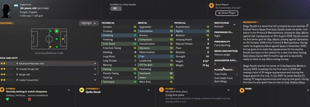 Free Agent Diego Perotti in Football Manager 2024