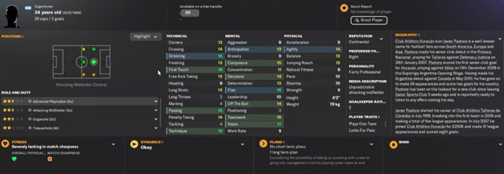 Free Agent Javier Pastore in Football Manager 2024