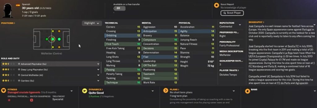 Free Agent Jose Campana in Football Manager 2024