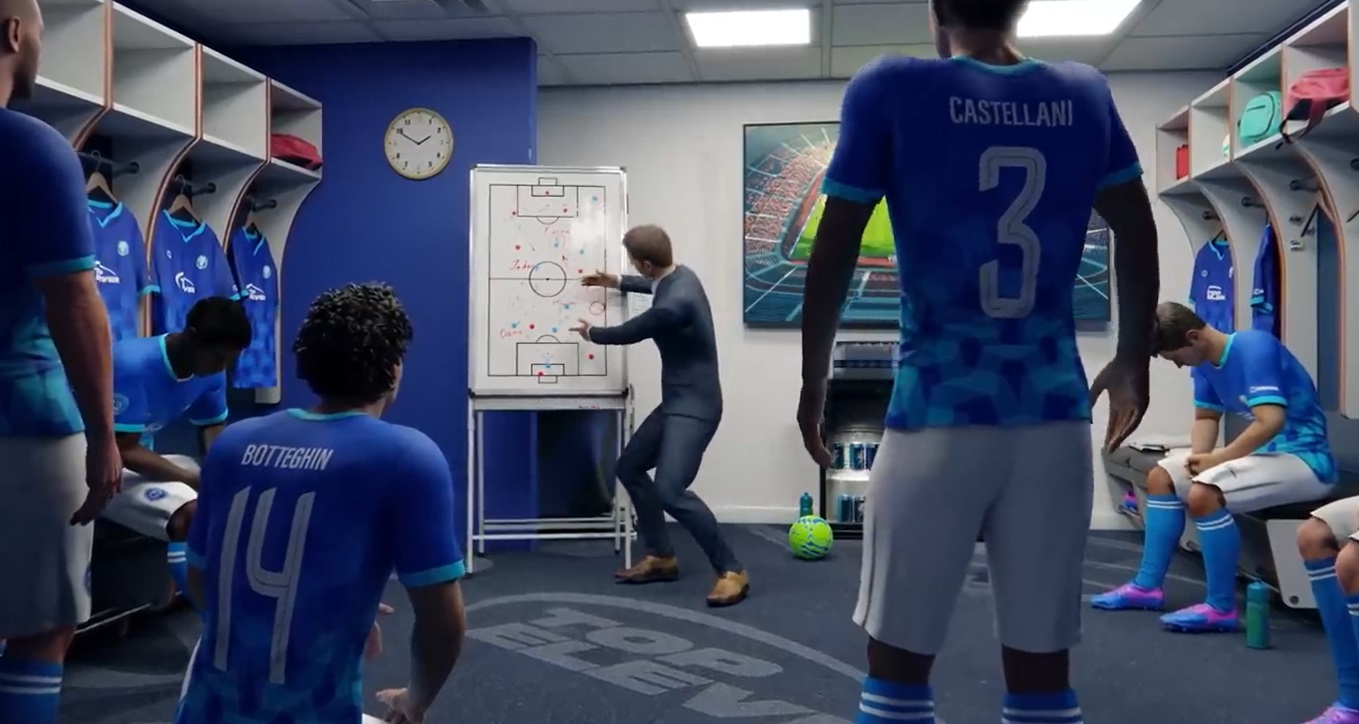 A manager informing players about his tactics and gameplay in Top Eleven