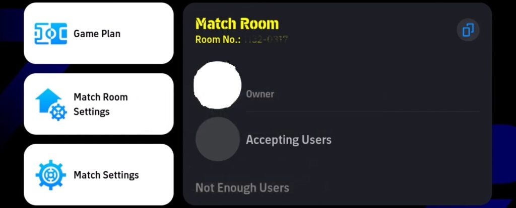 1 vs 1 Match Room tab in eFootball 2024