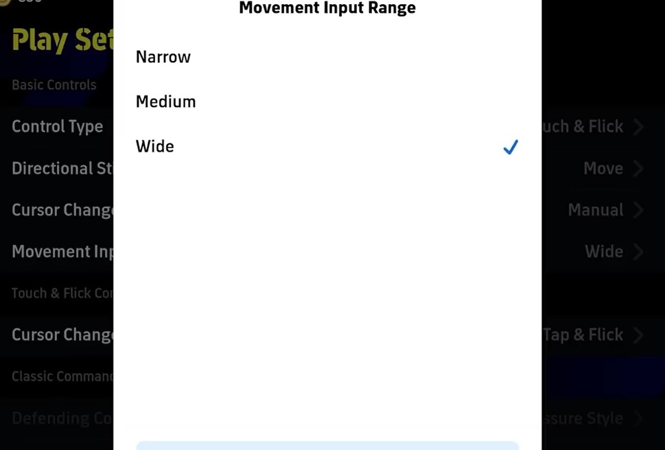 eFootball 2024 Movement Input Range