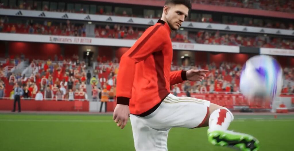 Arsenal Declan Rice plays with the ball in eFootball 2024