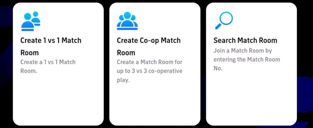 three options to play with a friend in 1 vs 1 Match Room tab in eFootball 2024