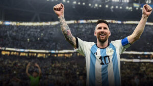eFootball Messi celebrates on Argentina jersey