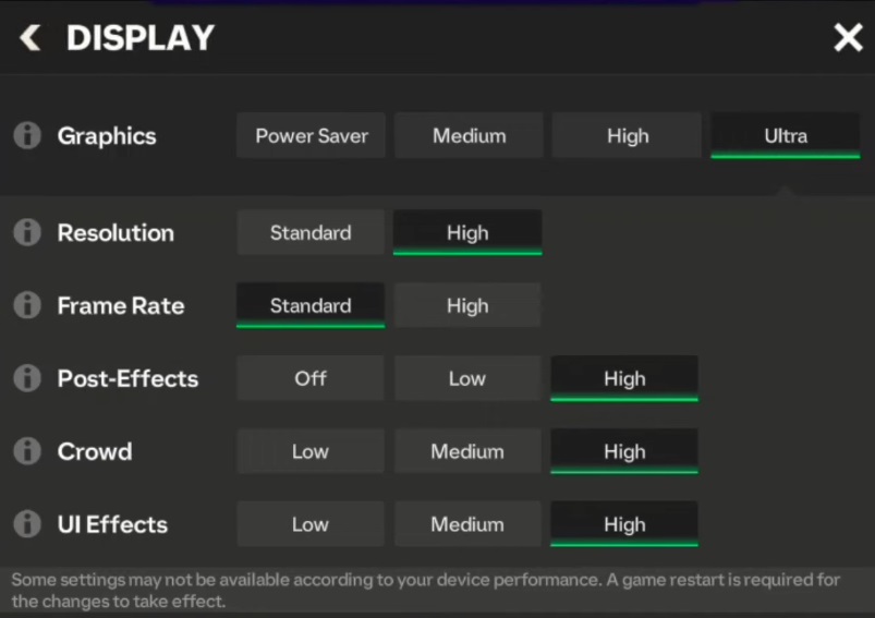 FC Mobile graphic settings