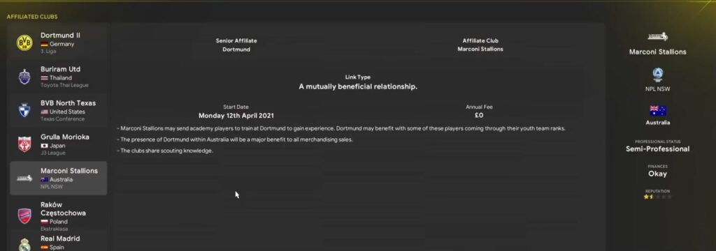 Football Manager 2024 Affiliated Clubs