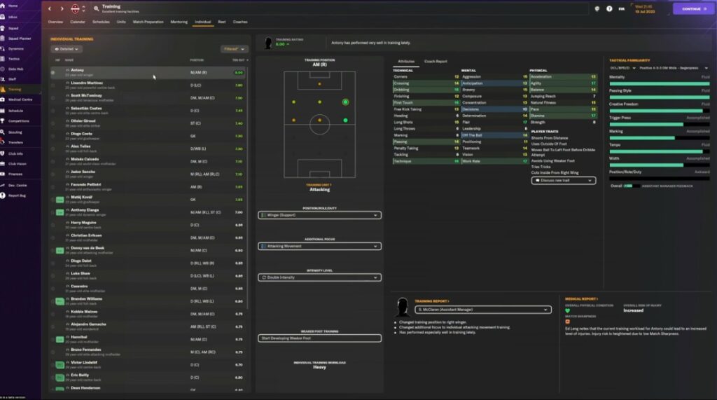 Individual Player Training in Football Manager 2024