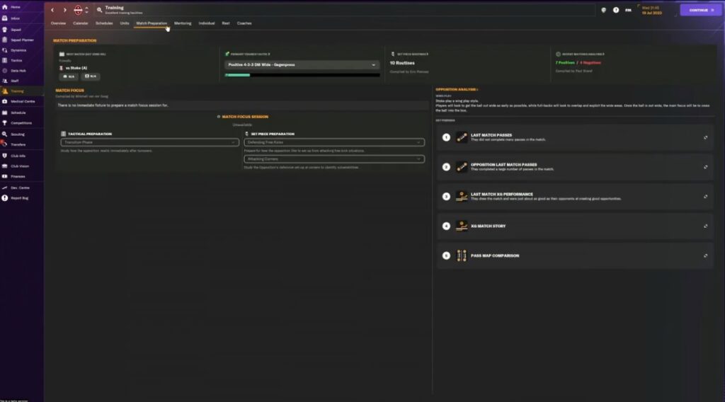 Match Preparation Training Tab in Football Manager 2024