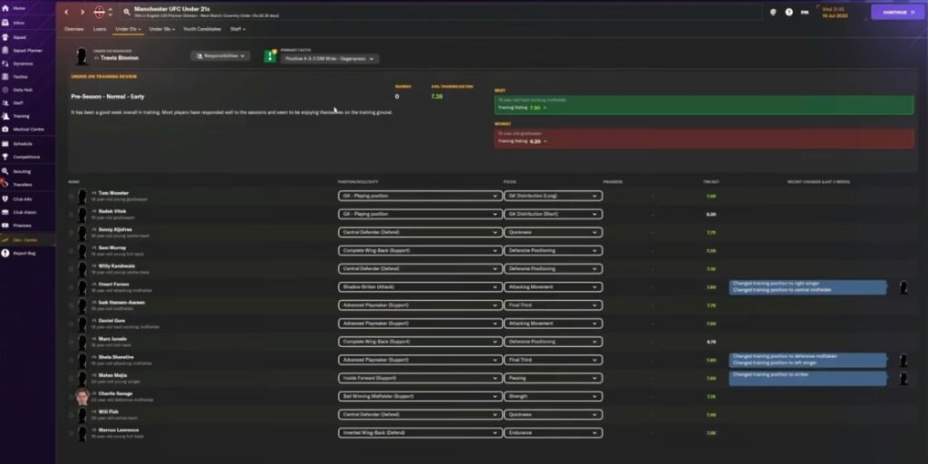 Youth Player Development Training in Football Manager 2024