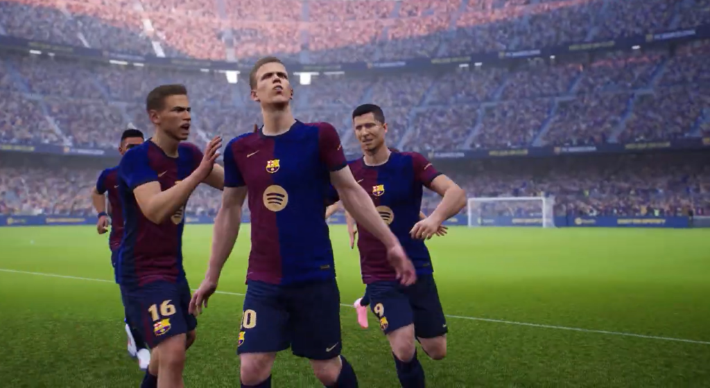 eFootball 2025 FC Barcelona team celebrating